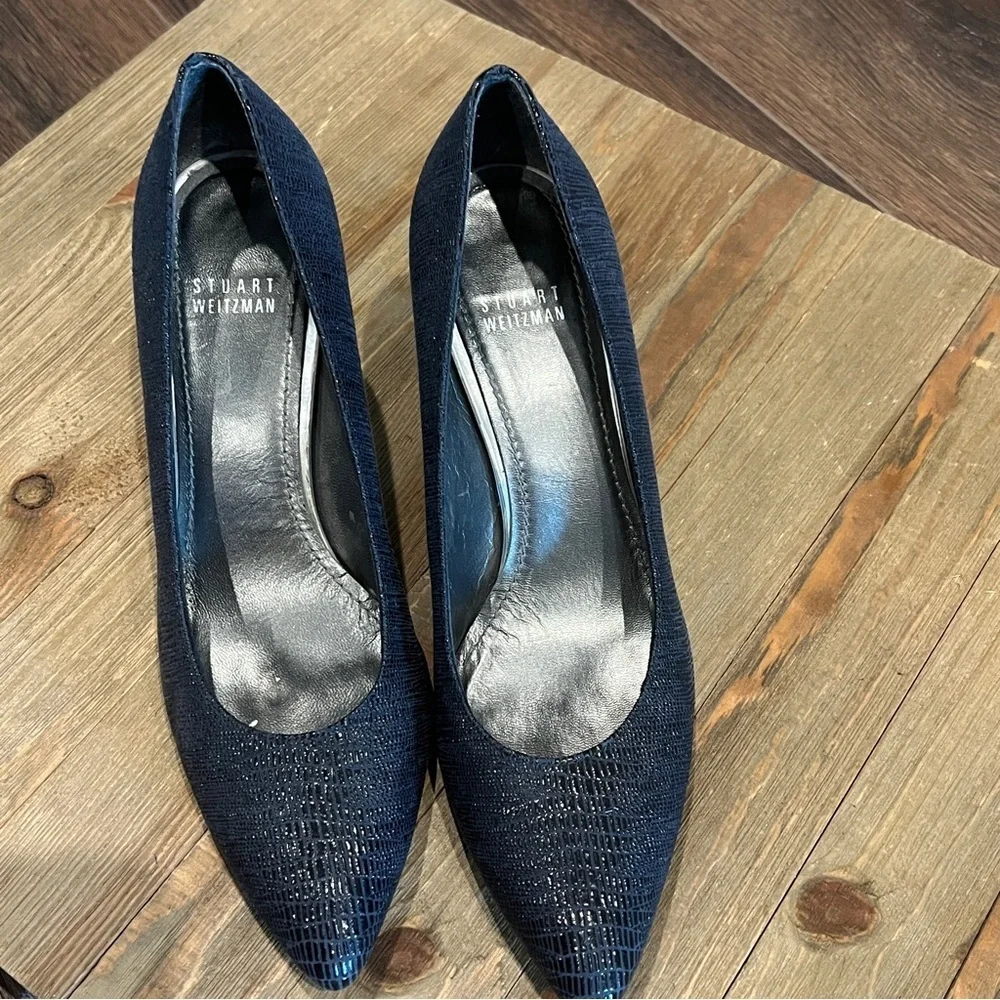 Stuart Weitzman Black Curvia Textured Pointed Toe Pumps Shoes 8 M